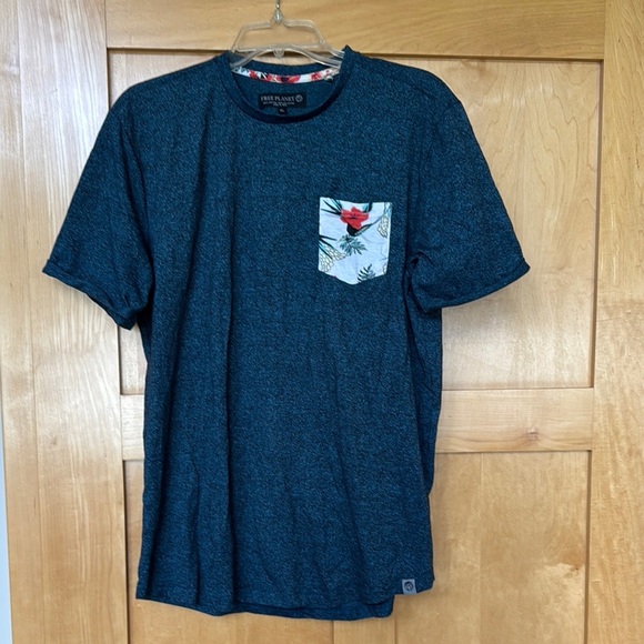 Free Planet Tops - Free Planet Dark teal color Tee with Floral Pocket